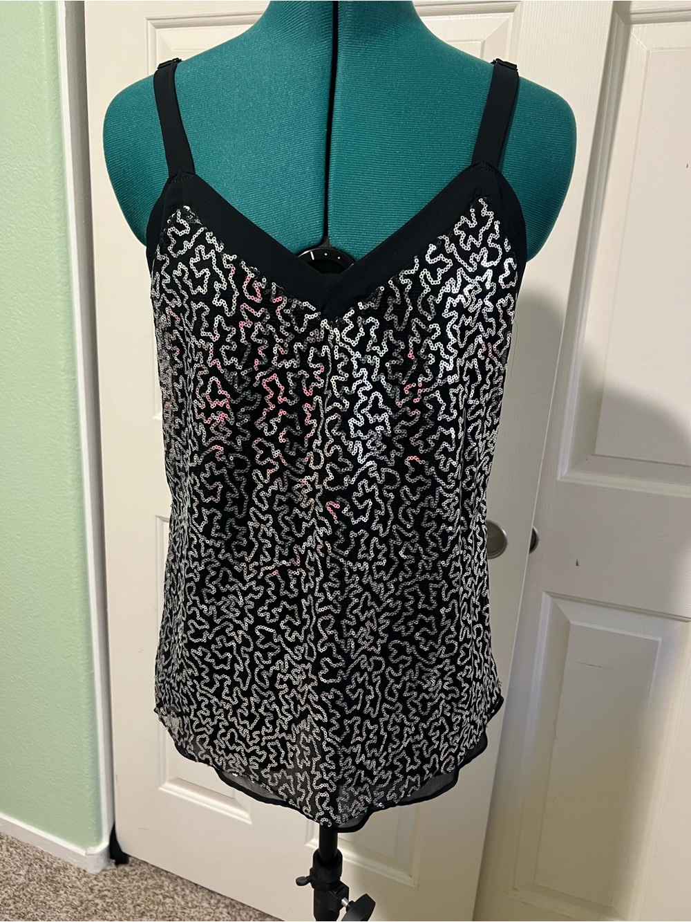 Black Sequin-Patterned Camisole Top